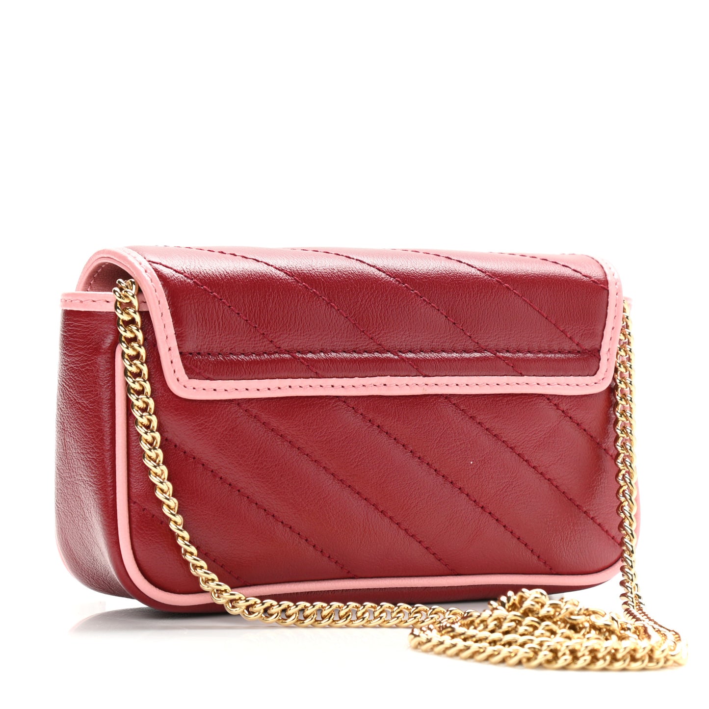 Azalea Calfskin Enamel Matelasse Diagonal Super Mini Torchon GG Marmont Shoulder Bag New Cherry Red Wild Rose