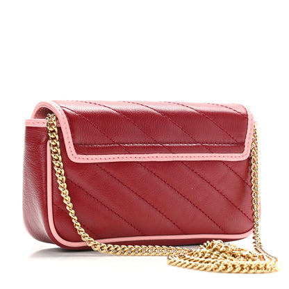 Gucci Azalea Calfskin Enamel Matelasse Diagonal Super Mini Torchon GG Marmont Shoulder Bag New Cherry Red Wild Rose 3 of 9