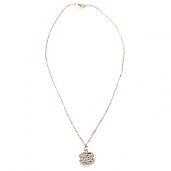 Crystal Enamel Striped CC Necklace Gold