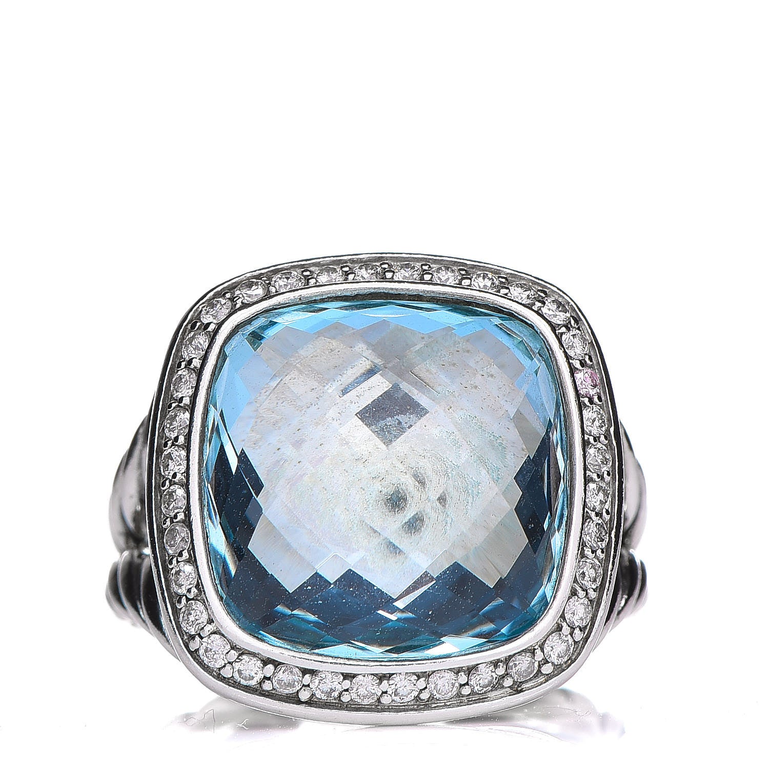 David Yurman Sterling Silver Diamond Blue Topaz 14mm Albion Ring 55 7.25 1 of 5