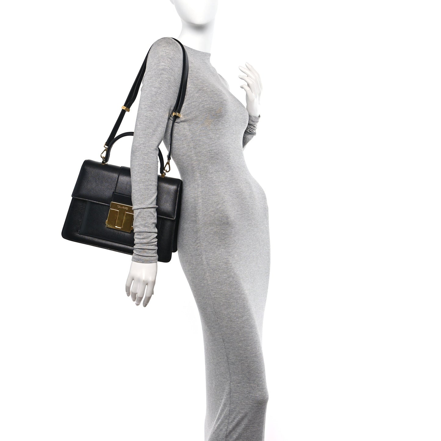 Shiny Goatskin Top Handle Day Bag Black