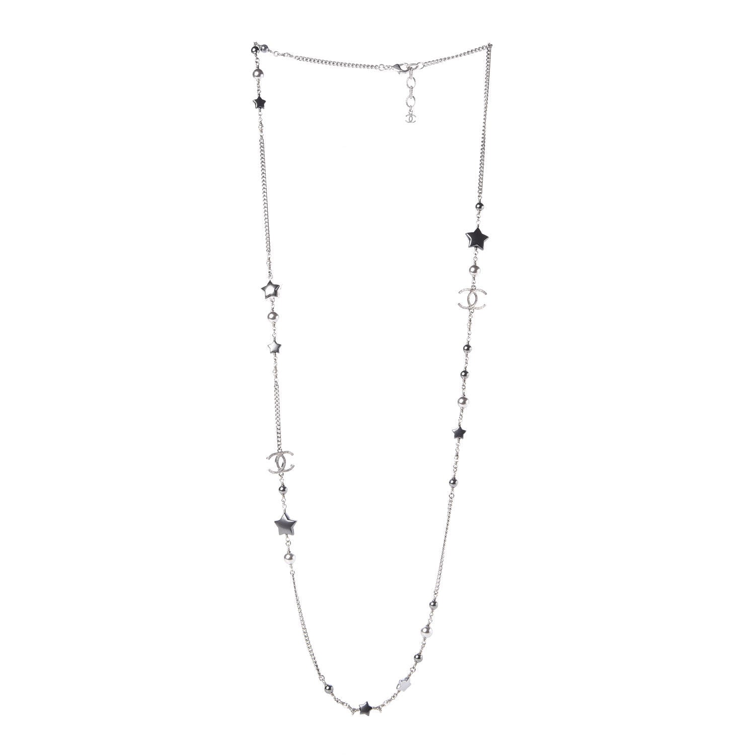 Chanel Resin Pearl Star CC Necklace Grey Silver 3 of 5