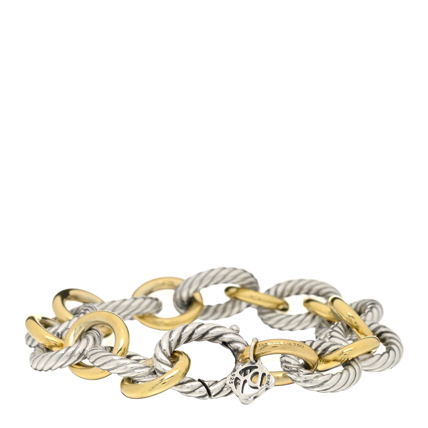 David Yurman Sterling Silver 18K Yellow Gold 12mm Large Oval Link Bracelet 2 of 3