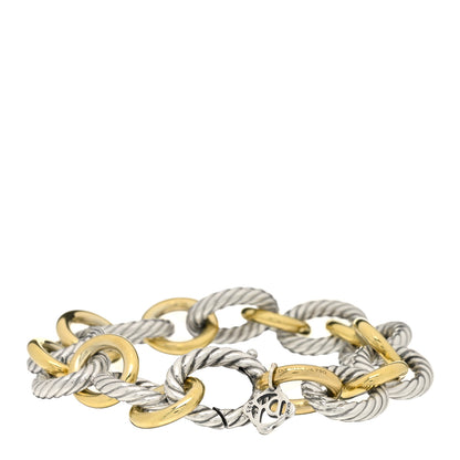 David Yurman Sterling Silver 18K Yellow Gold 12mm Large Oval Link Bracelet 2 of 3