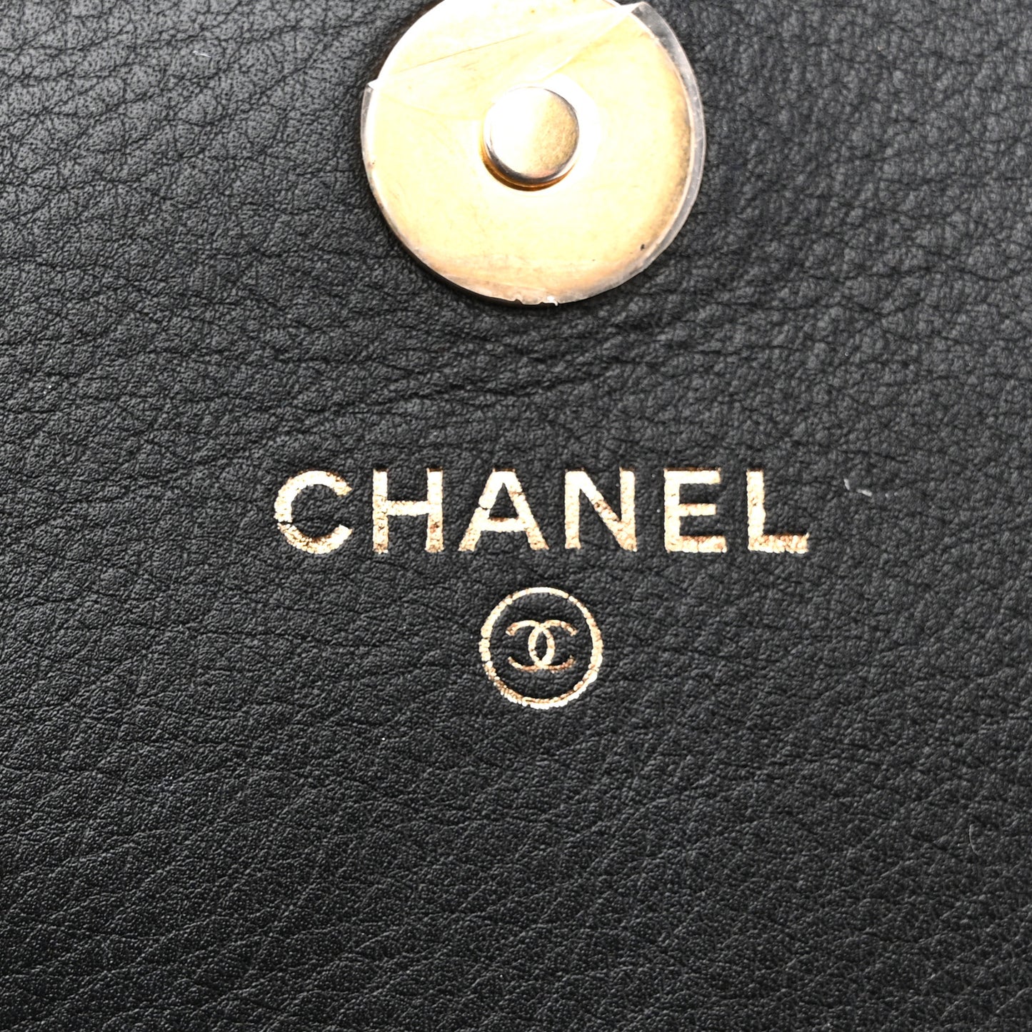 Calfskin Quilted Front Logo Enchained Clutch Black