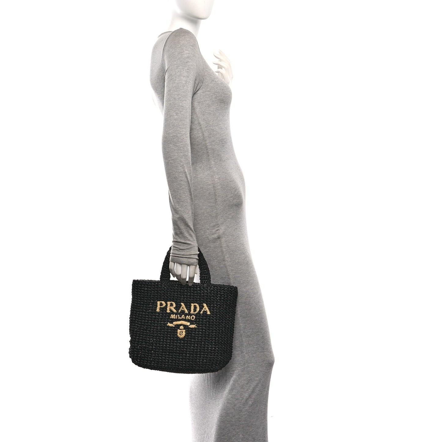 Yarn Raffia Effect Crochet Small Logo Tote Black