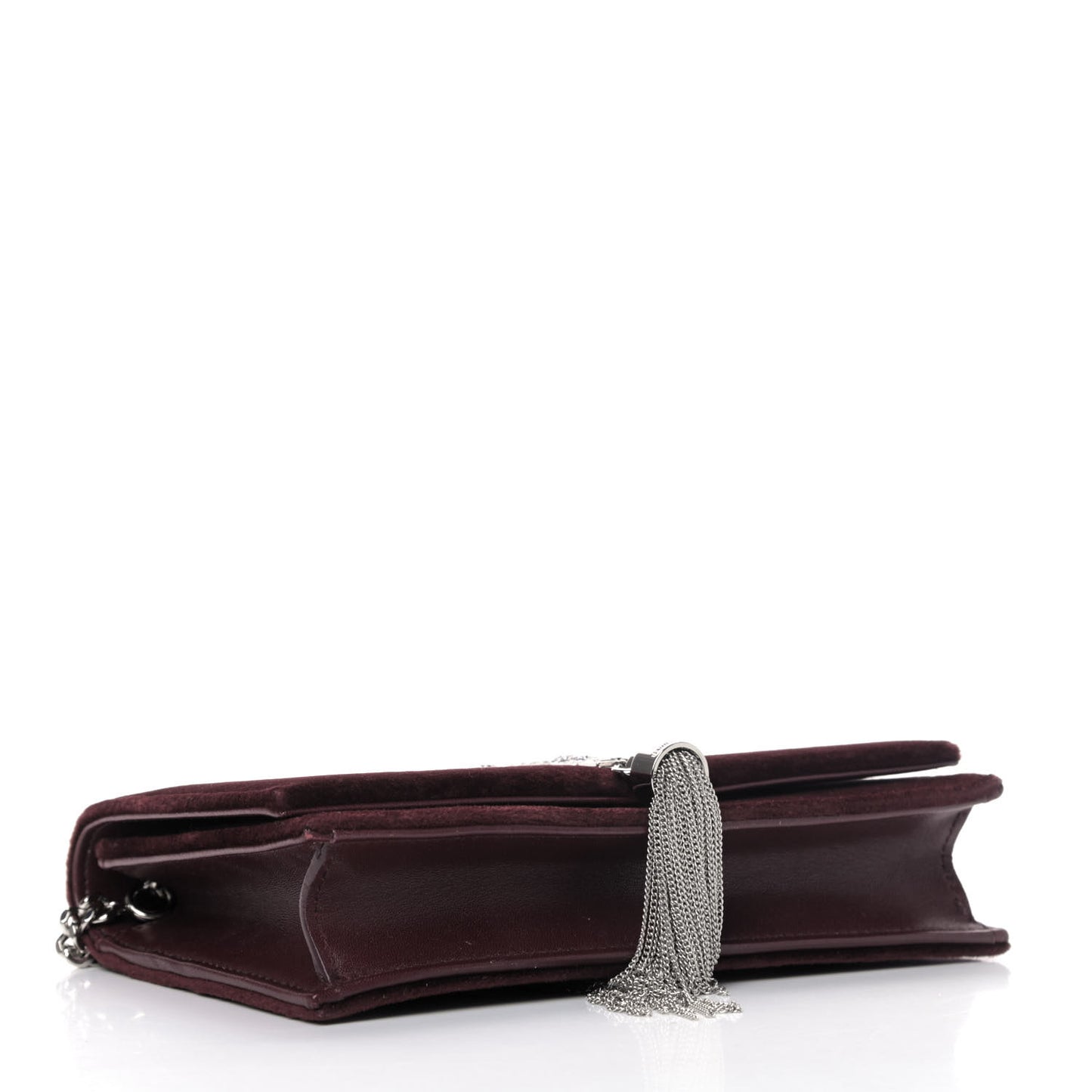Velvet Crystal Monogram Kate Tassel Shoulder Bag Burgundy