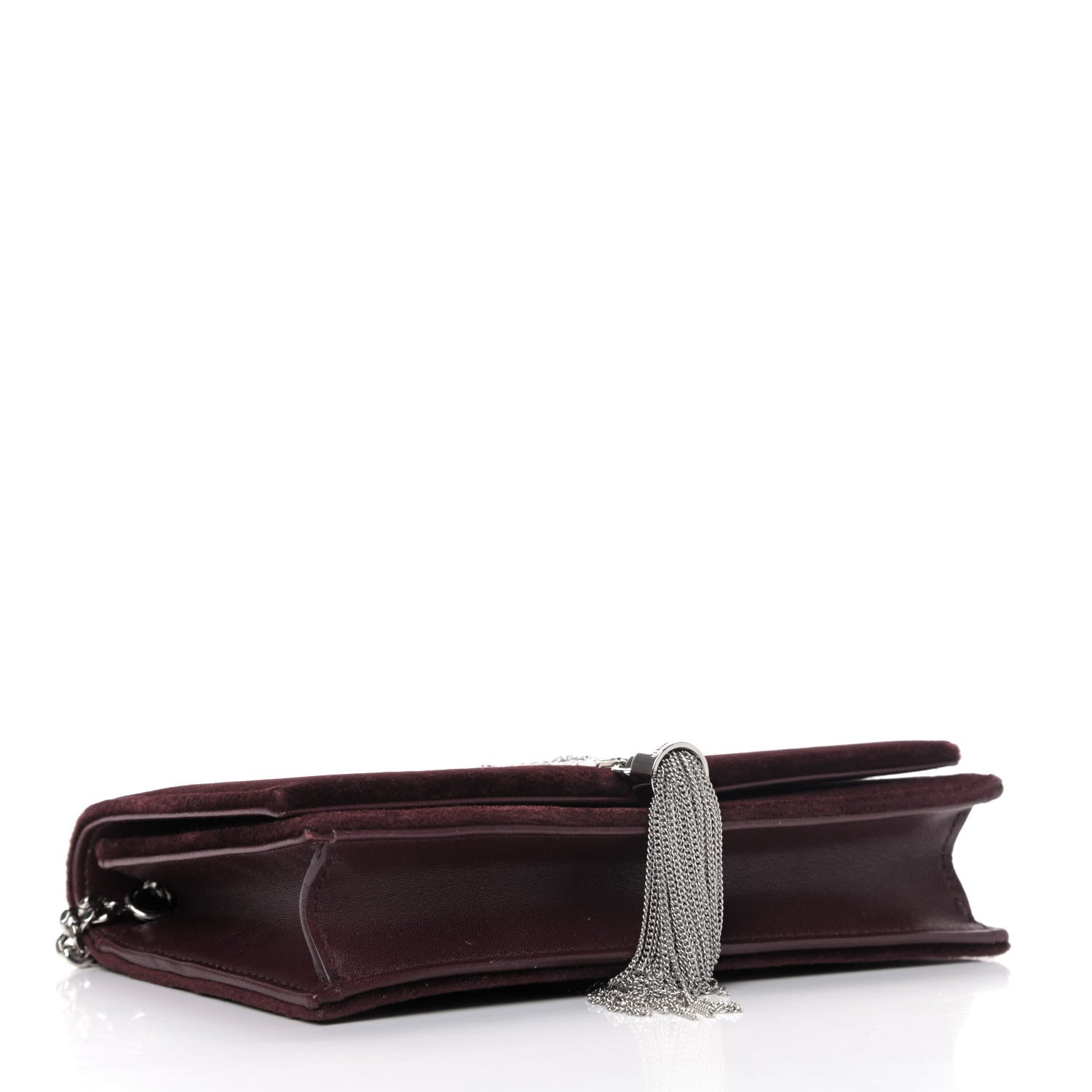 Saint Laurent Velvet Crystal Monogram Kate Tassel Shoulder Bag Burgundy 3 of 4
