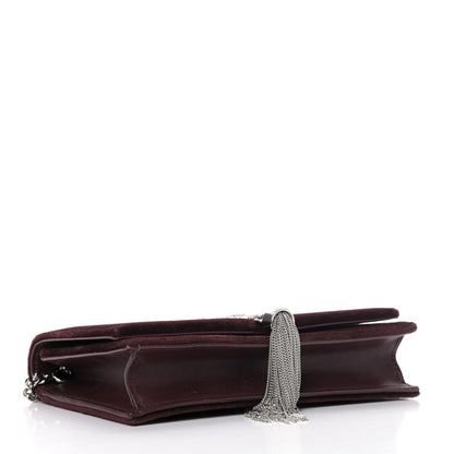 Saint Laurent Velvet Crystal Monogram Kate Tassel Shoulder Bag Burgundy 3 of 4