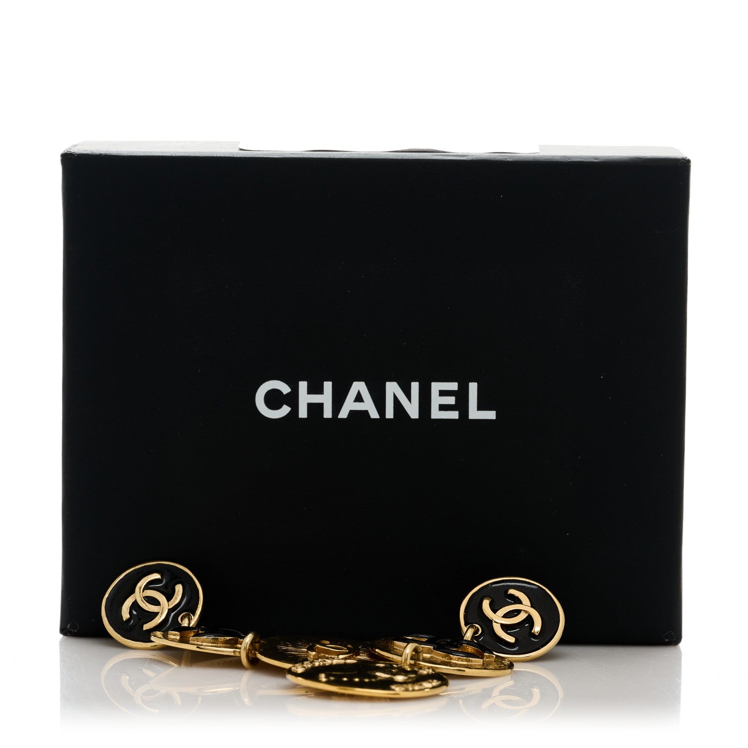 Chanel Enamel CC Disc Drop Medallion Earrings Gold Black 5 of 5