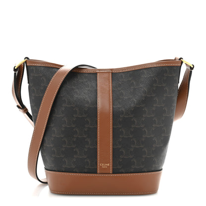 Celine Triomphe Canvas Calfskin Small Bucket Bag Tan 1 of 13