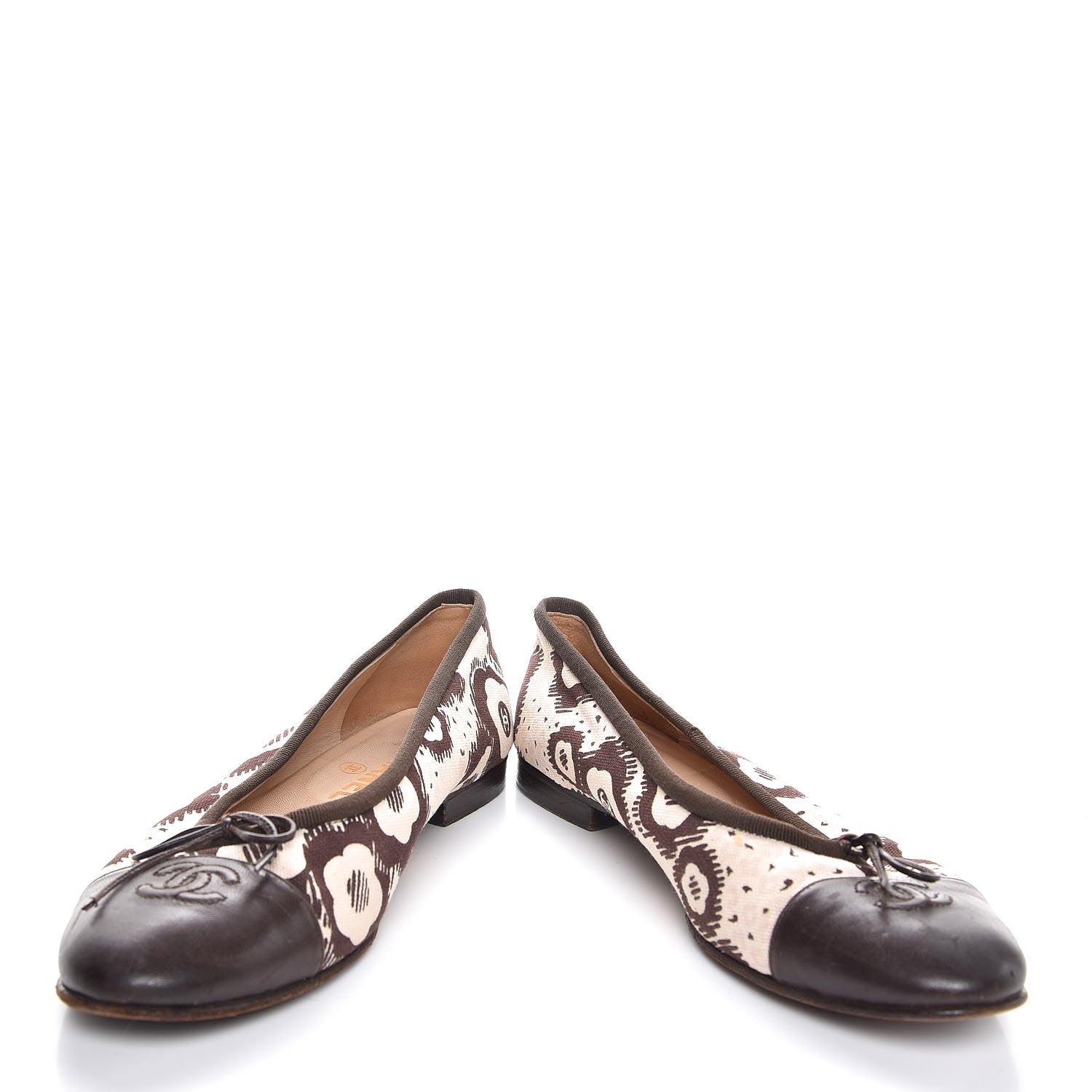 Chanel Lambskin Canvas Printed CC Cap Toe Ballerina Flats 39 Brown 5 of 9