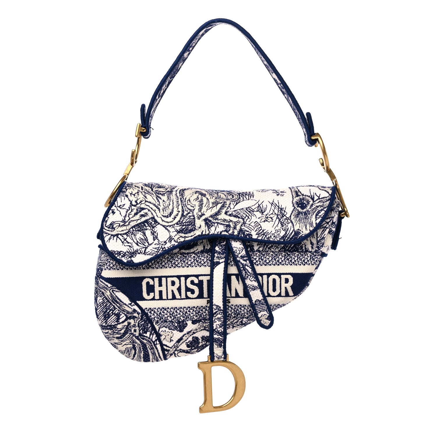 Christian Dior Canvas Embroidered Toile de Jouy Saddle Bag Blue 1 of 12