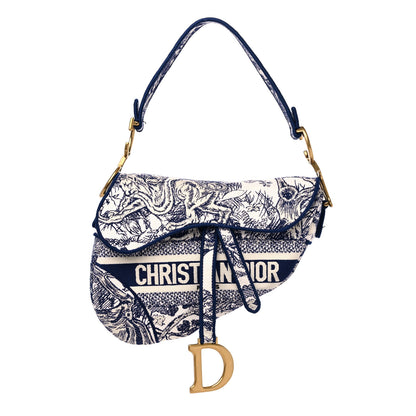Christian Dior Canvas Embroidered Toile de Jouy Saddle Bag Blue 1 of 12