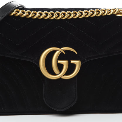 Gucci Velvet Matelasse Small GG Marmont Shoulder Bag Black 9 of 11