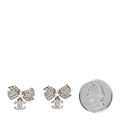 Chanel Crystal CC Bow Drop Earrings Silver 2 of 4