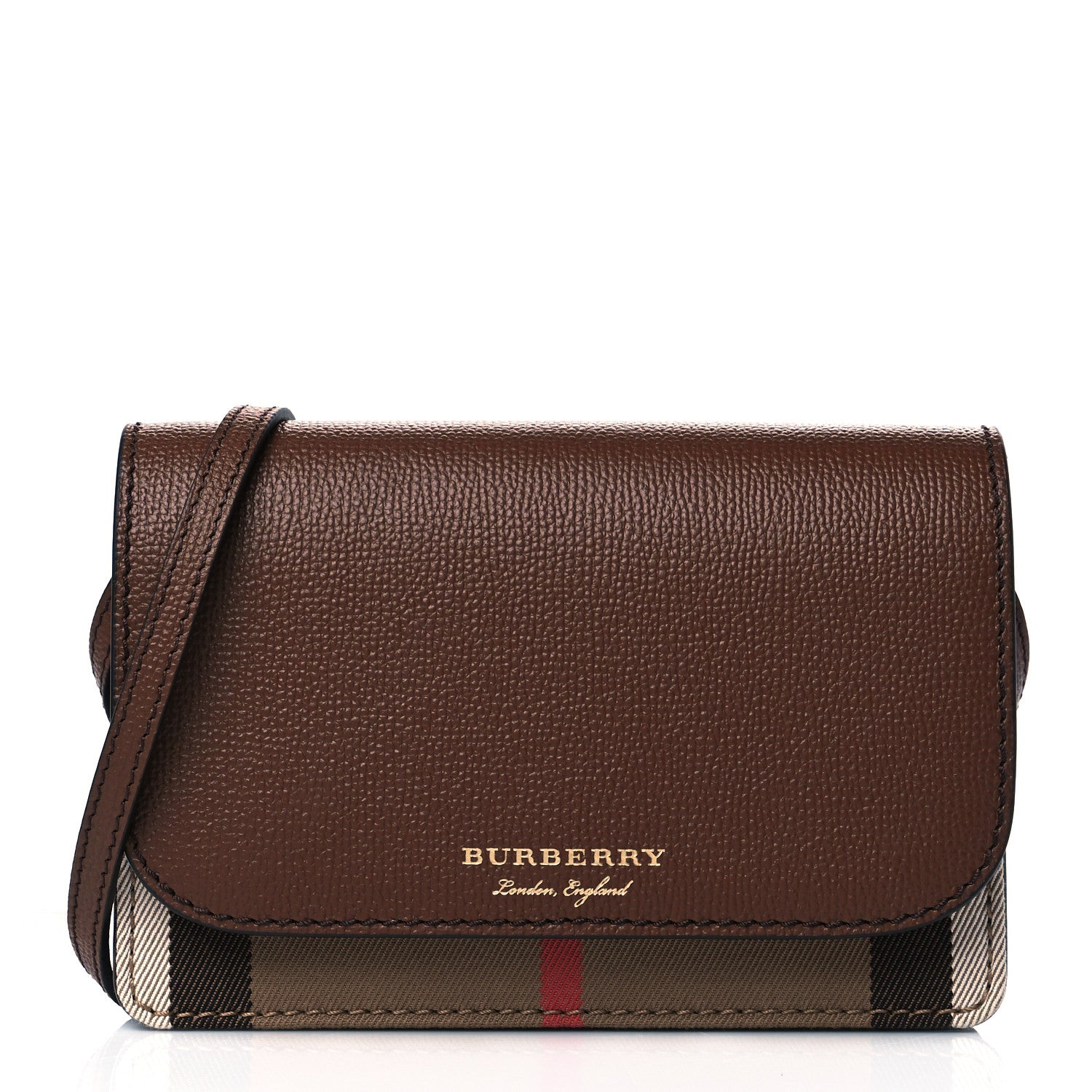Burberry Grained Calfskin House Check Tartan Mix Hampshire Wallet On Chain Tan 1 of 10