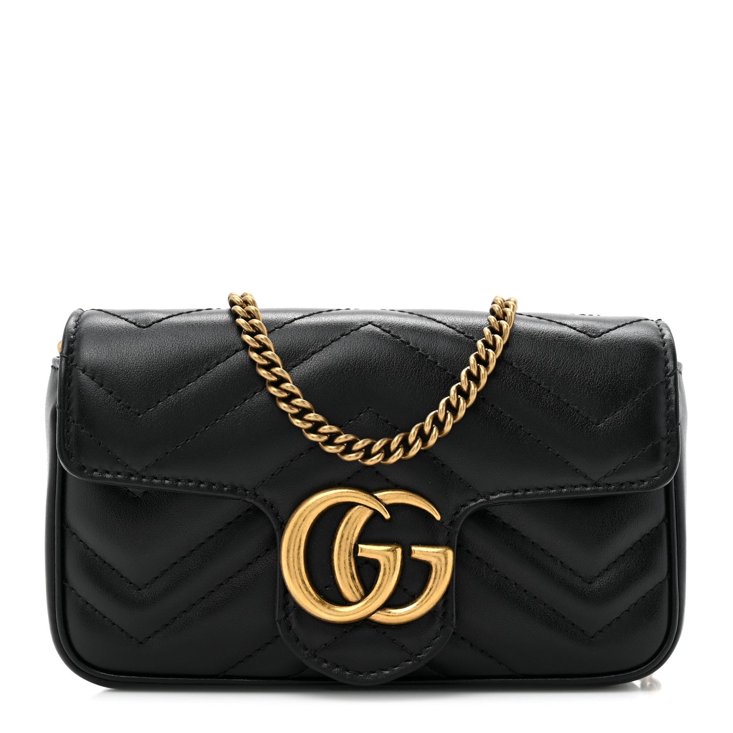 Calfskin Matelasse Super Mini GG Marmont Shoulder Bag Black