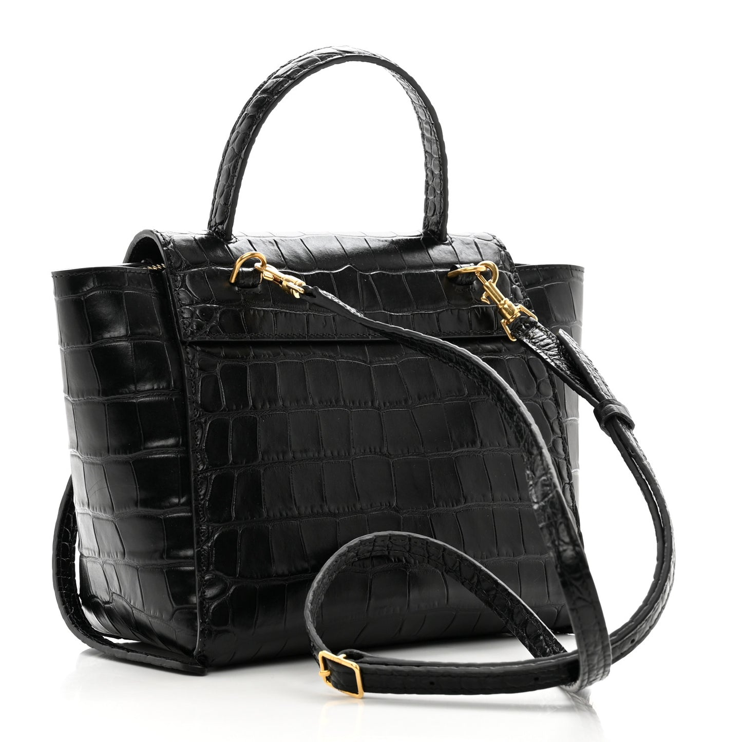 Calfskin Crocodile Embossed Nano Belt Bag Black