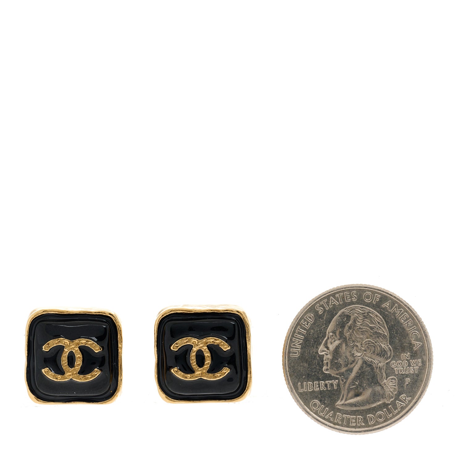 Chanel Resin CC Square Earrings Gold Black 2 of 5