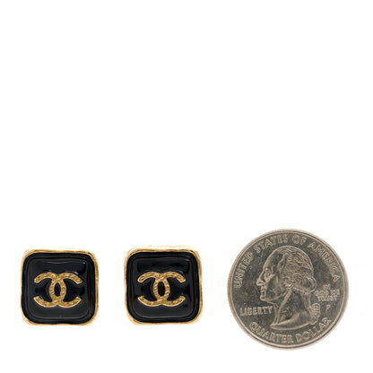 Chanel Resin CC Square Earrings Gold Black 2 of 5
