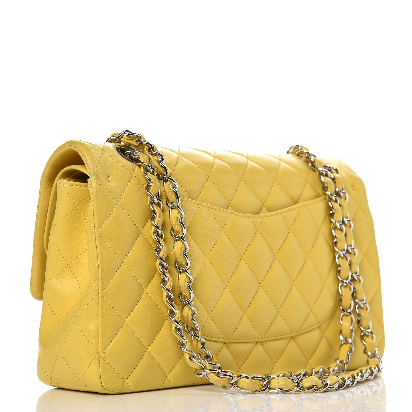 Lambskin Quilted Medium Double Flap Yellow