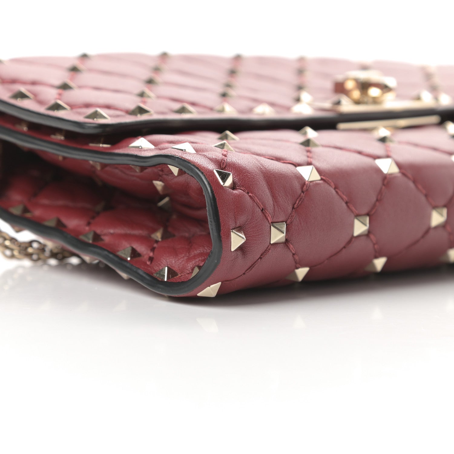 Valentino Garavani Nappa Rockstud Spike Wallet on Chain Rubino 8 of 11