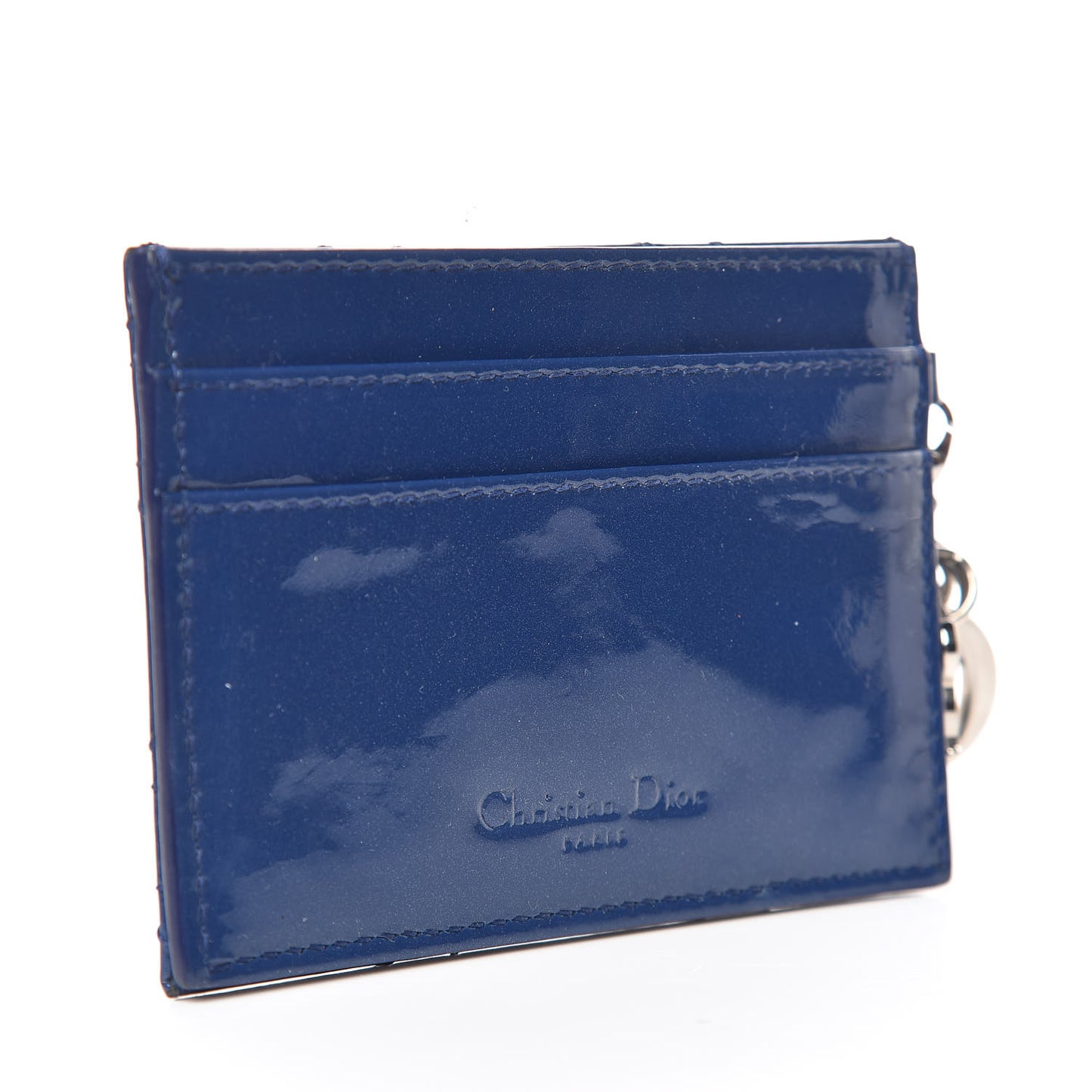 Patent Cannage Lady Dior Card Holder Blue