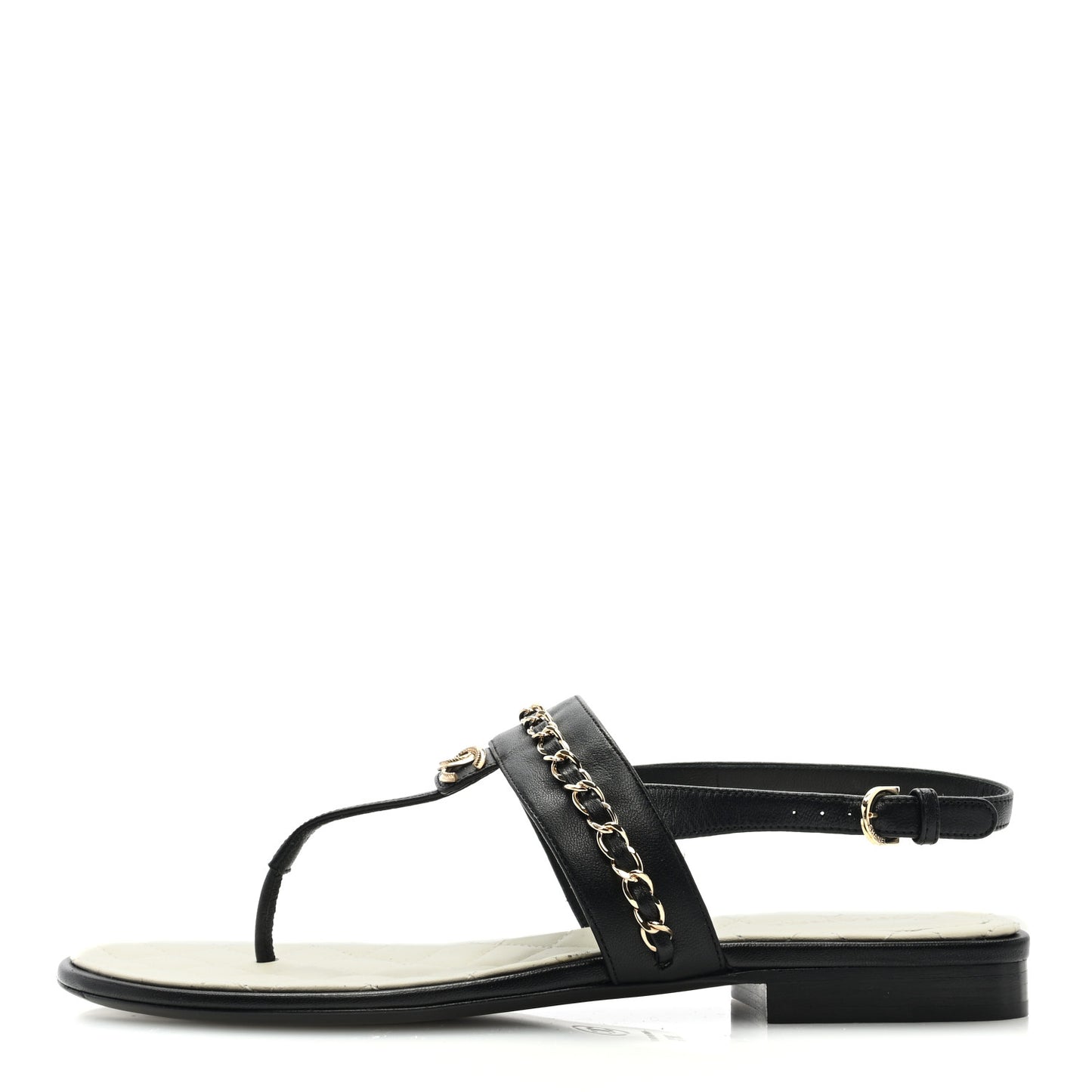 Lambskin Chain CC Sandals 38.5 Black