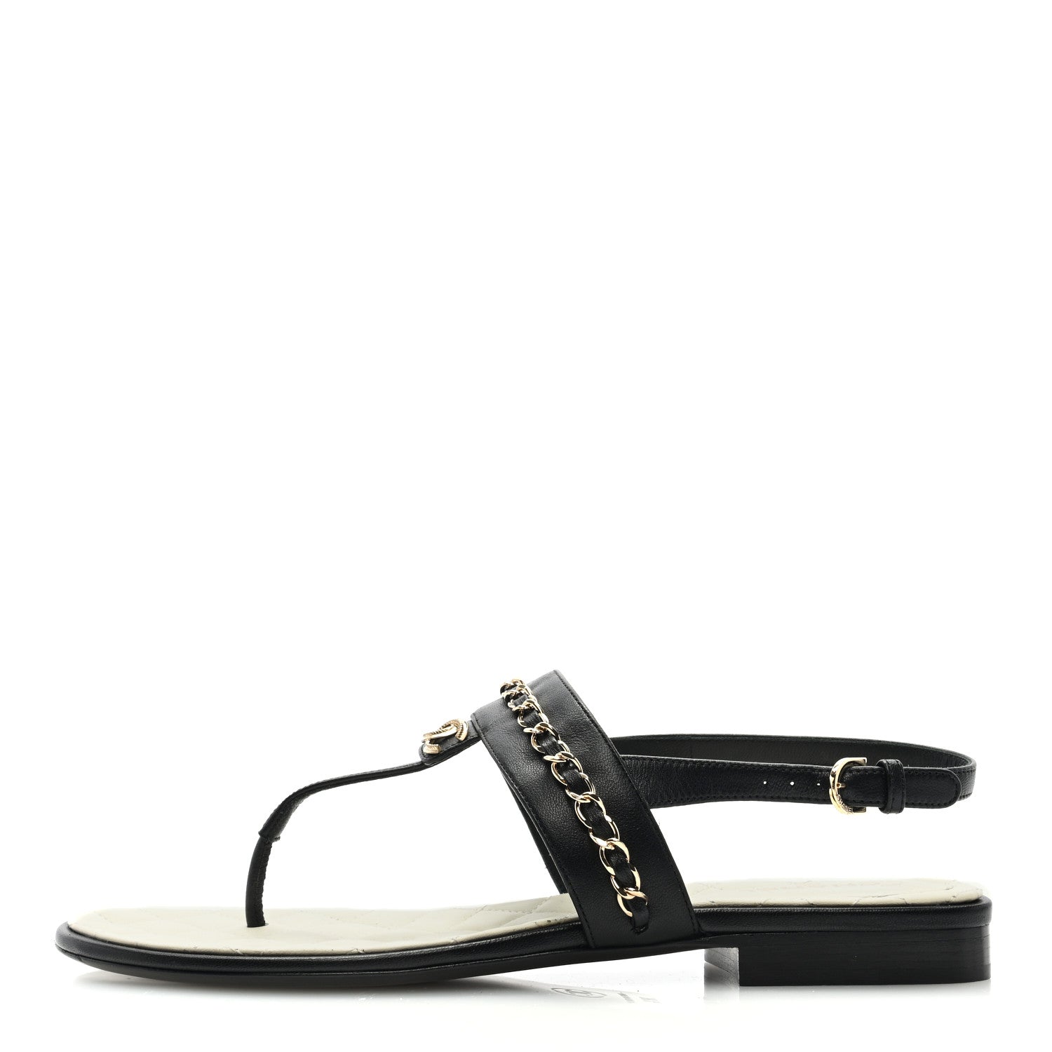 Chanel Lambskin Chain CC Sandals 38.5 Black 1 of 8