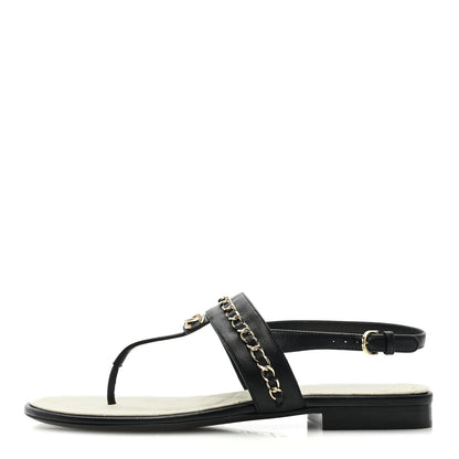 Chanel Lambskin Chain CC Sandals 38.5 Black 1 of 8