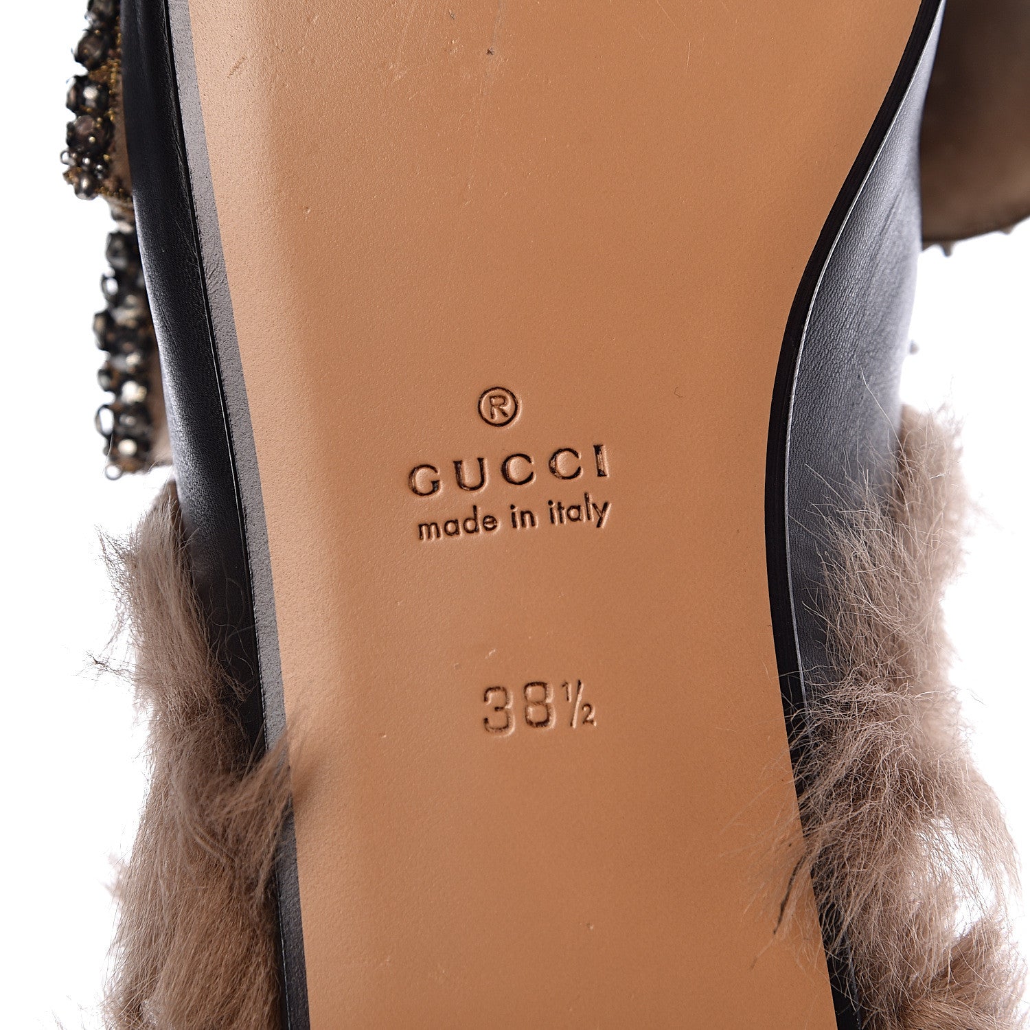Gucci Malaga Kid Fur Crystal Bow Embroidered Womens Princetown Slippers 38.5 Black 6 of 9