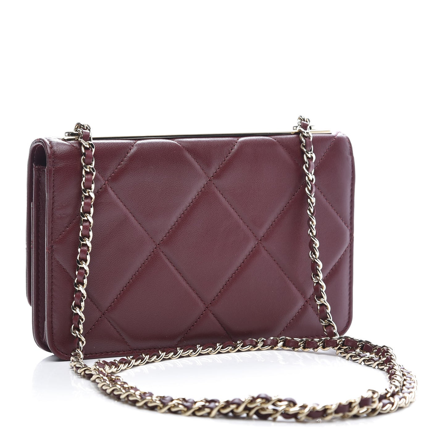 Lambskin Quilted Trendy CC Wallet On Chain WOC Burgundy