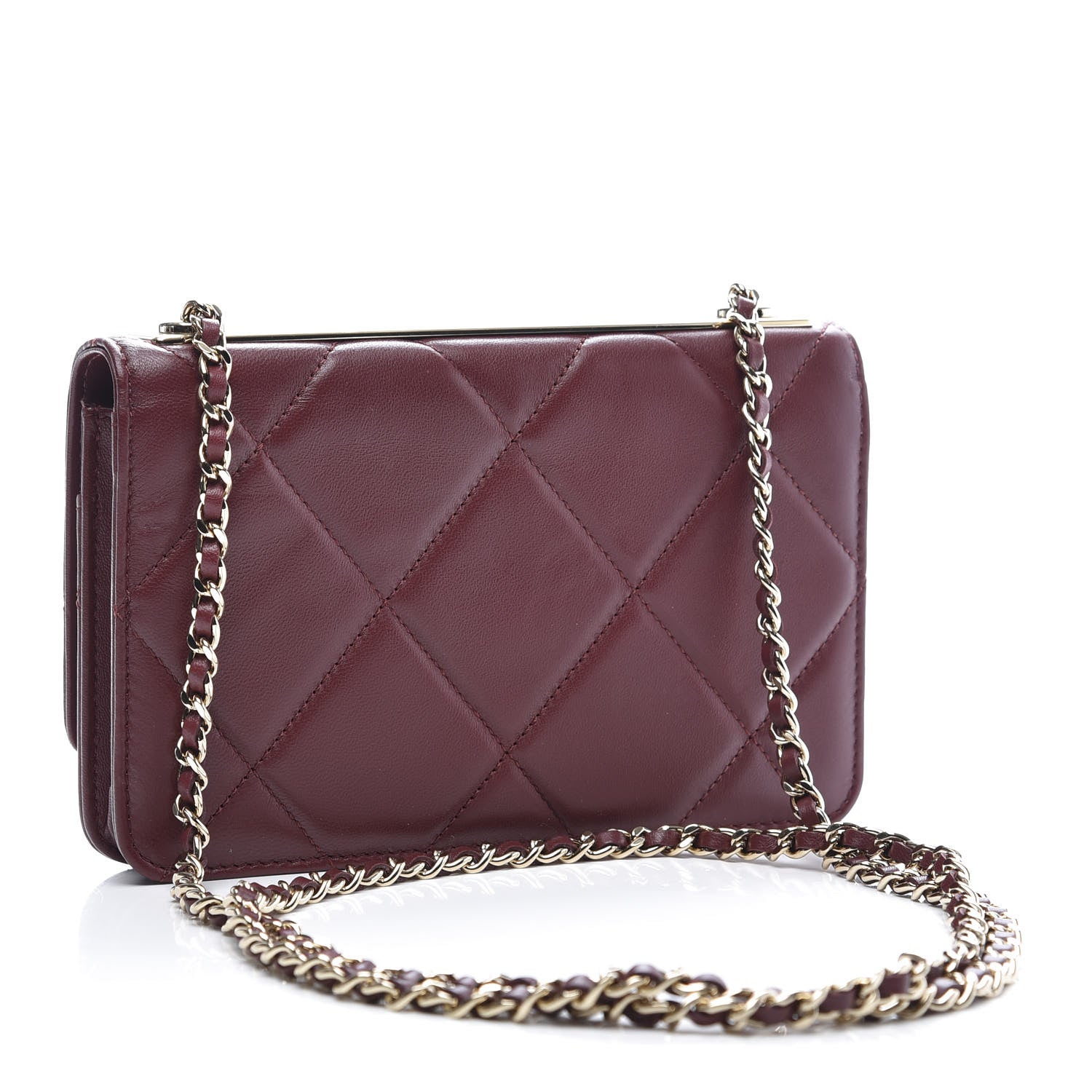 Chanel Lambskin Quilted Trendy CC Wallet On Chain WOC Burgundy 3 of 11