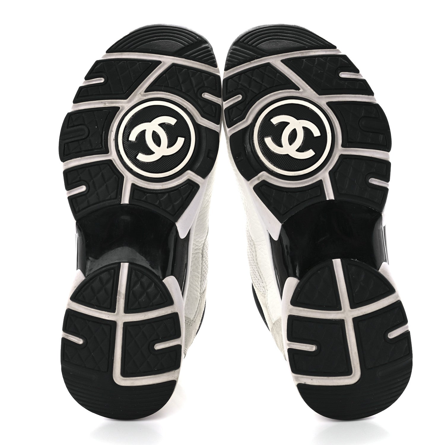 Chanel Mesh Suede Calfskin Grained Calfskin Womens CC Sneakers 38.5 White Black 5 of 8