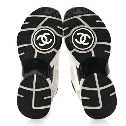 Chanel Mesh Suede Calfskin Grained Calfskin Womens CC Sneakers 38.5 White Black 5 of 8