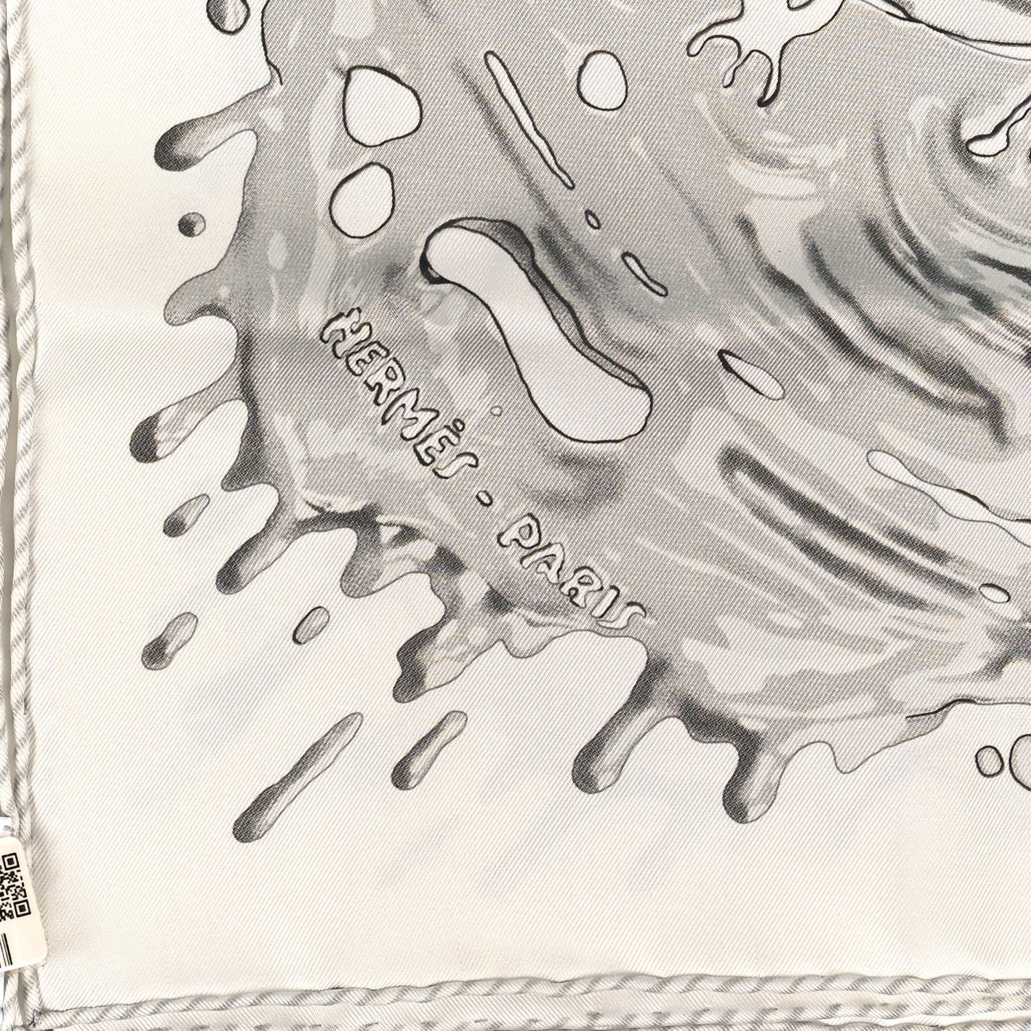 Hermes Silk Peinture Fraiche Pocket Square White Gris Perle 2 of 3
