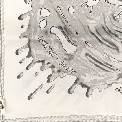 Hermes Silk Peinture Fraiche Pocket Square White Gris Perle 2 of 3