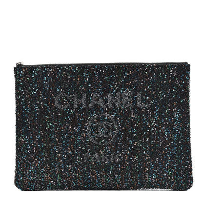 Chanel Canvas Sequin Medium Deauville Cosmetic Pouch Black 1 of 8