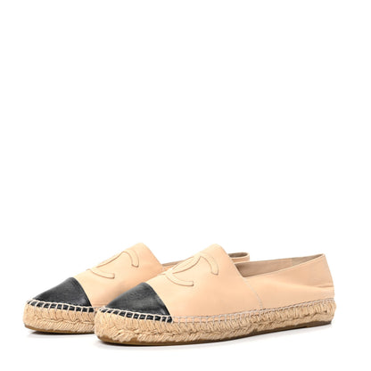Chanel Lambskin CC Espadrilles 40 Beige Black 3 of 7