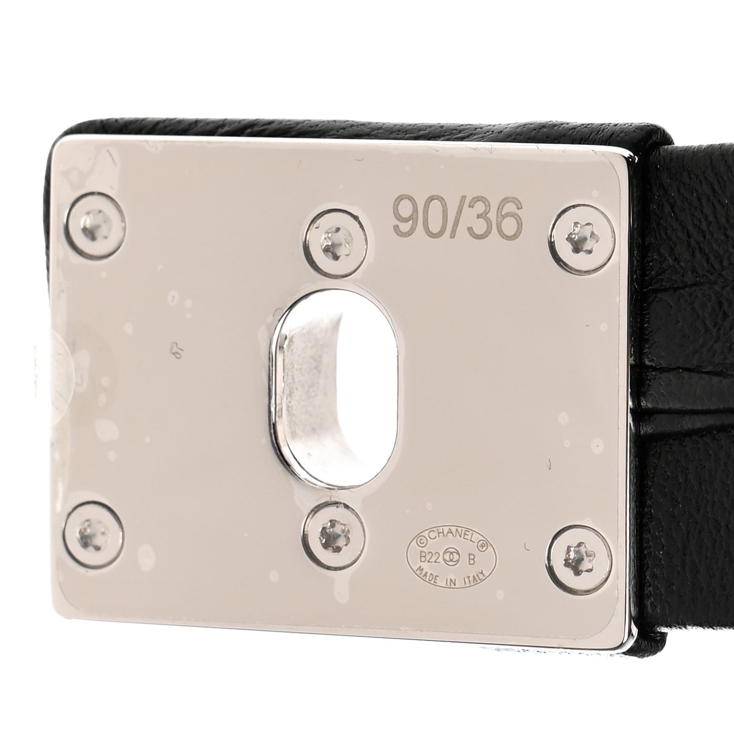 Ruched Calfskin Crystal CC Turnlock Belt 90 36 Black