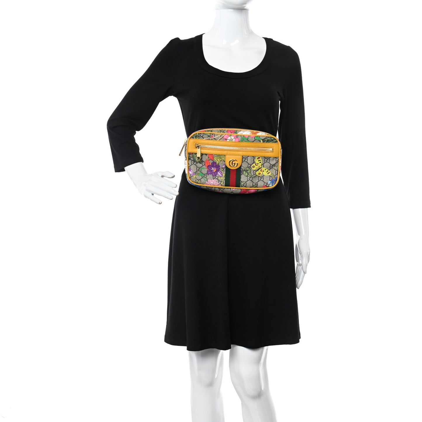 GG Supreme Monogram Flora Medium Ophidia Belt Bag Beige Multicolor Crop