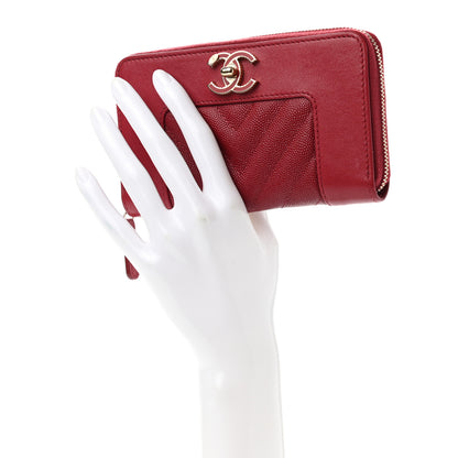 Chanel Sheepskin Caviar Chevron Quilted Medium Mademoiselle Vintage Zip Around Wallet Red 3 of 18