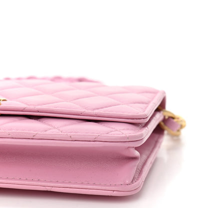 Chanel Lambskin Resin Quilted Wallet On Chain WOC Dark Pink 11 of 12