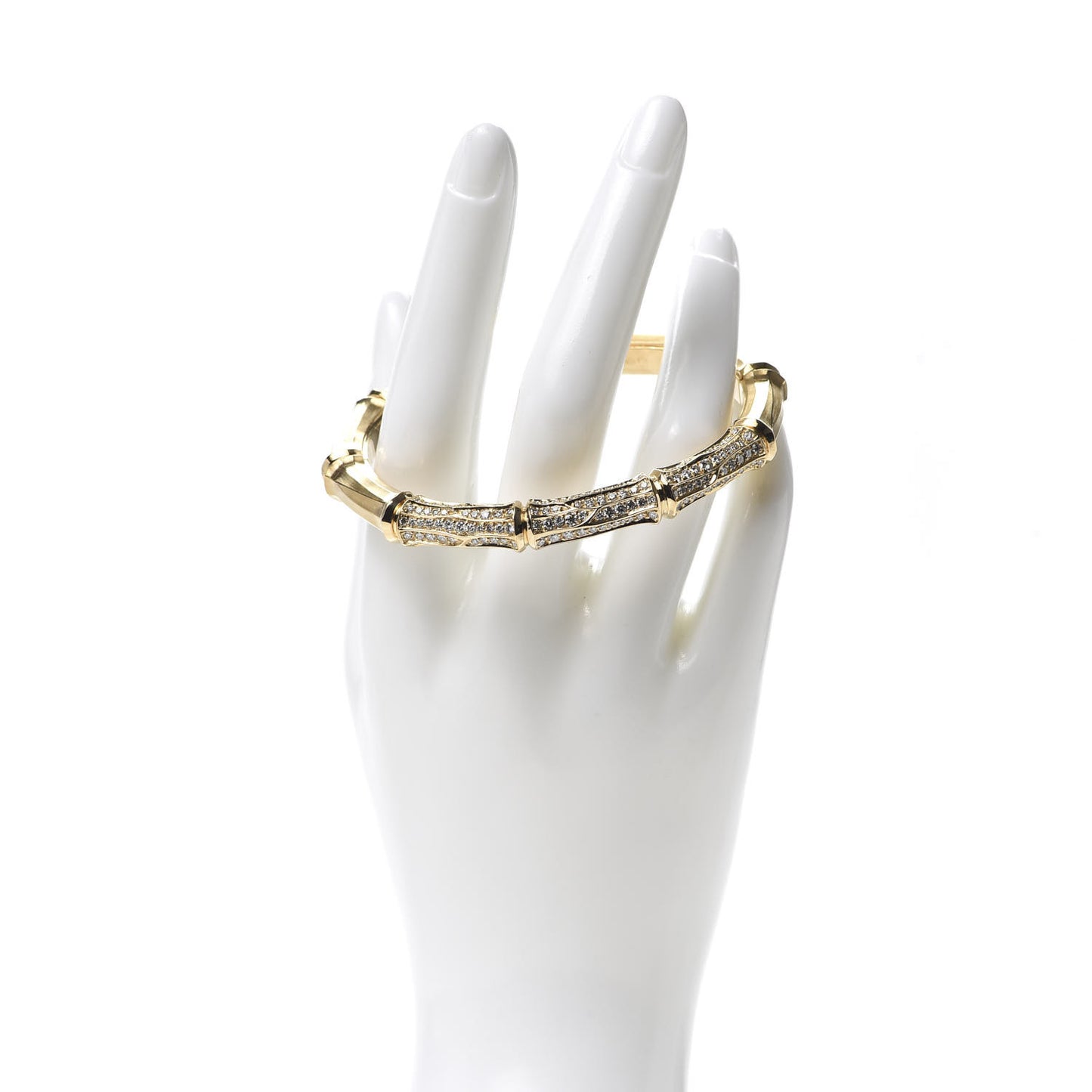 18K Yellow Gold Diamond Bamboo Cuff Bracelet