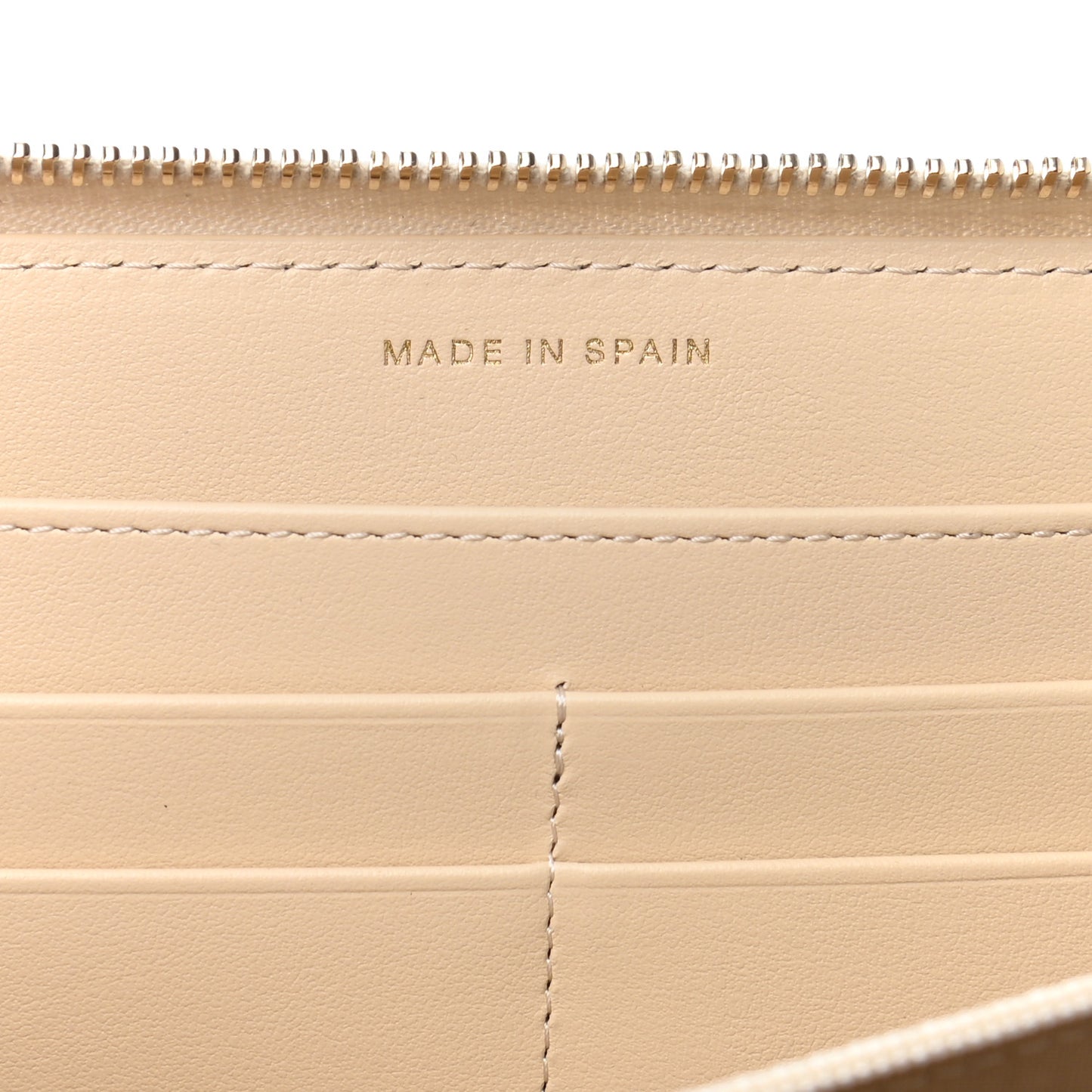 Shiny Goatskin Quilted 19 Long Zipped Around Wallet Beige