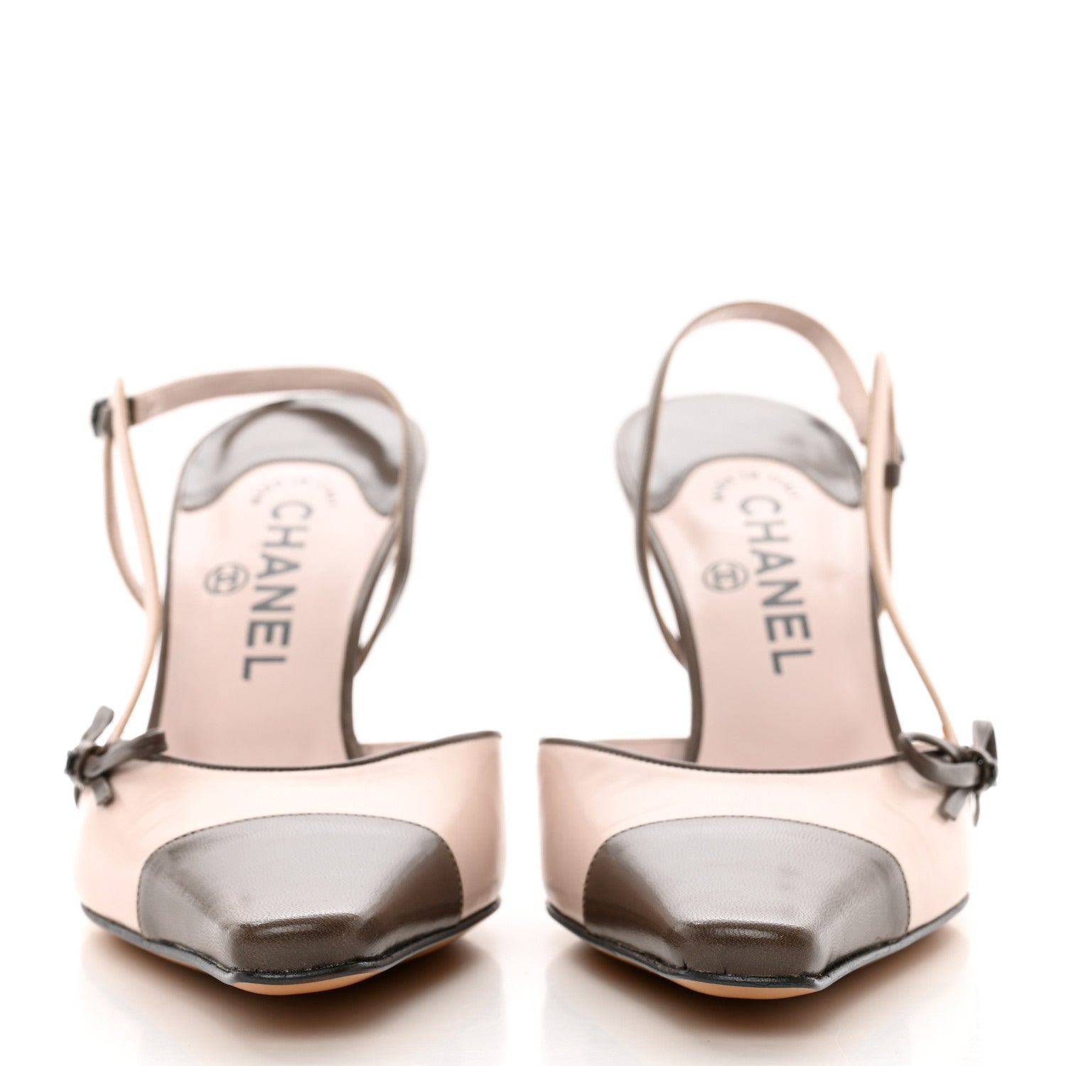 Chanel Lambskin CC Cap Toe Bow Slingback Pumps 39.5 Pink Grey 2 of 8