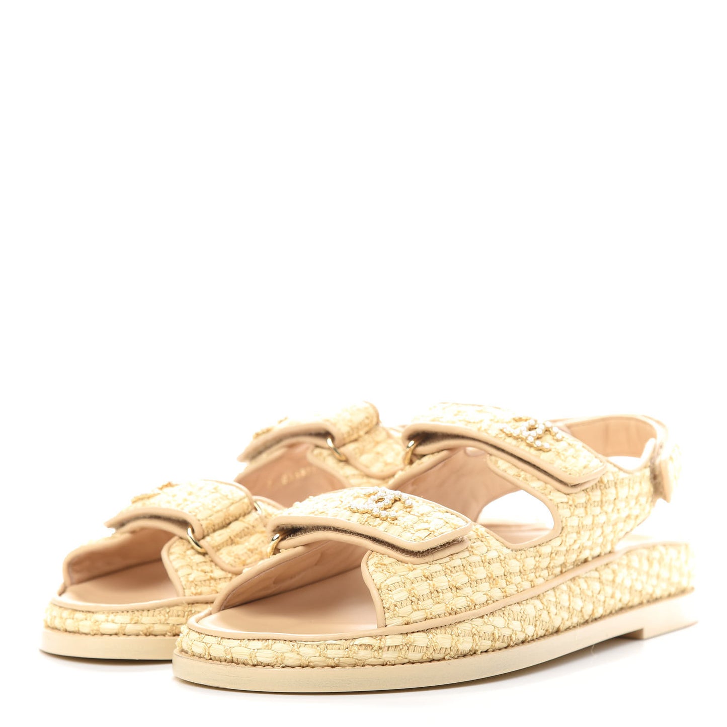 Braided Fabric Velcro Dad Sandals 38 Beige