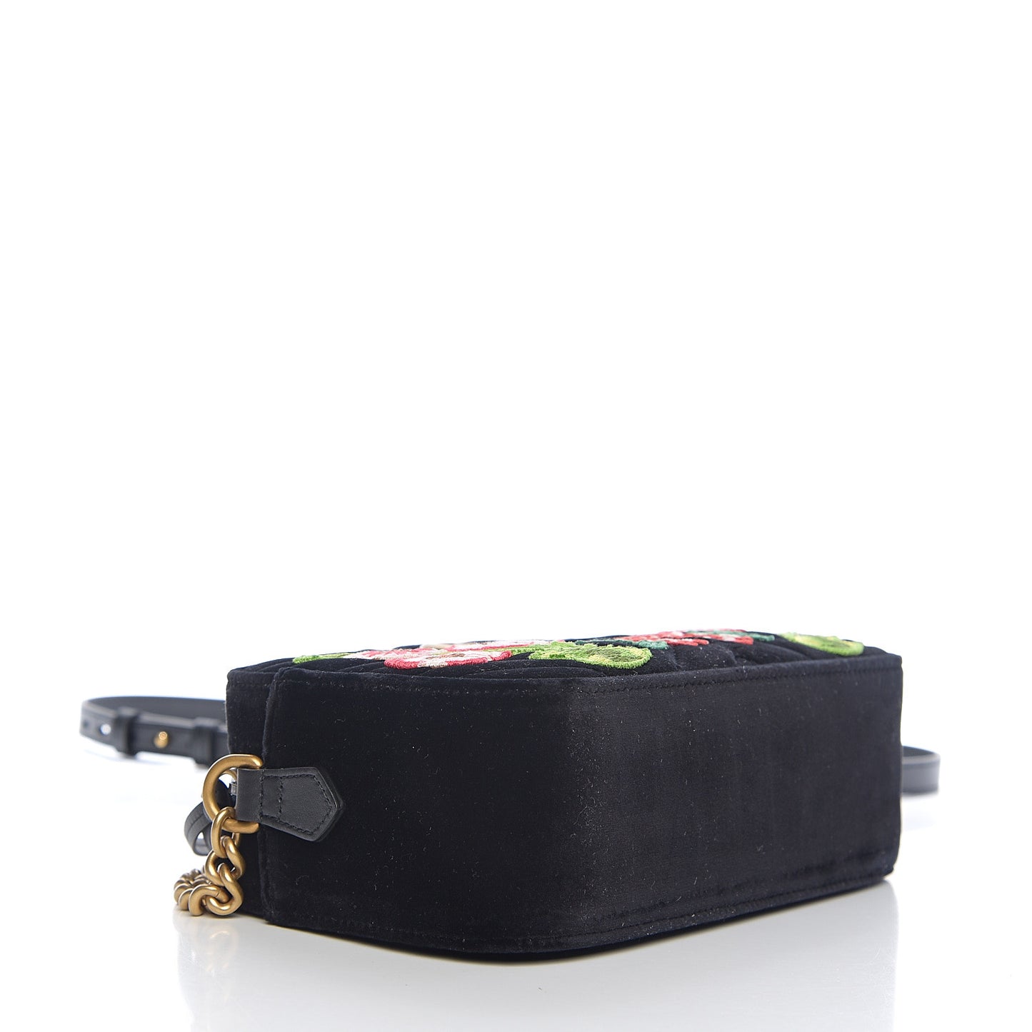 Velvet Matelasse Deer Embroidered Small GG Marmont Chain Shoulder Bag Black