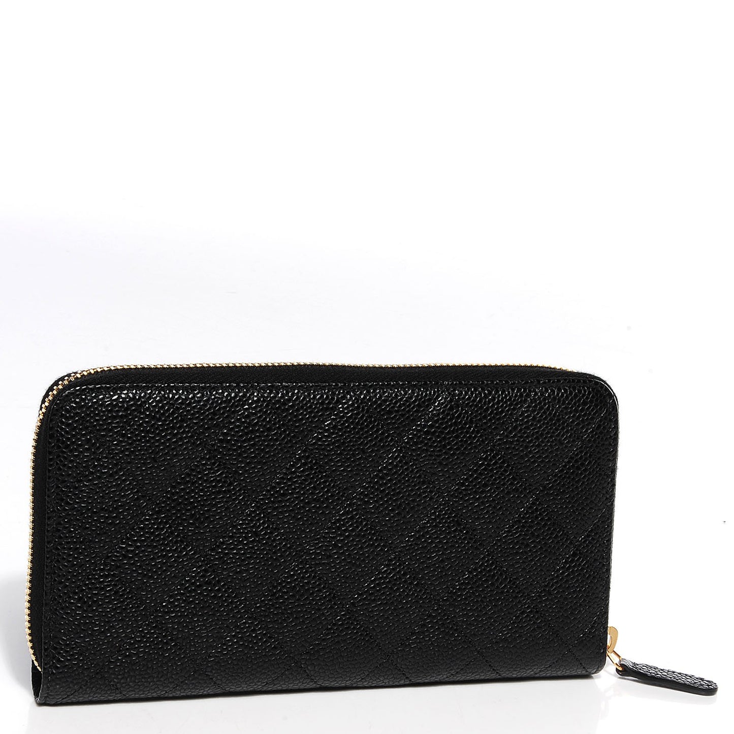Caviar Quilted Large Gusset Zip Around Wallet Black